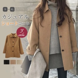韓国ファッション シンプル 長袖 折り襟 シングルブレス 着痩せ効果 コート