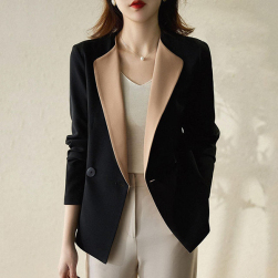 個性的なデザイン ファッション エレガント 配色 折り襟 ダブルブレスト スーツ ジャケット