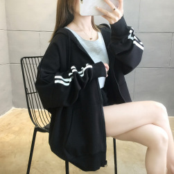 韓国風ファッション シンプル フード付き 切り替え 配色 カーディガン