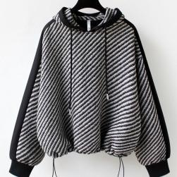 売れ筋 上品さたっぷり 韓国系 フード付き ツイル織り 長袖 体型カバー スウェット・パーカー