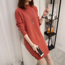 6色 ニット 韓国風ファッション 無地 ハーフネック ゆったり 柔らかい 気質アップ ワンピース