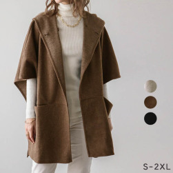 立体感のある ファッション フード付き ラシャ 防寒 ドルマンスリーブ スリット コート