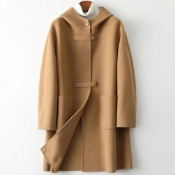 超かわいい 韓国風ファッション! ファッション 無地 3色展開 ラシャ フード付き シングルブレスト コート