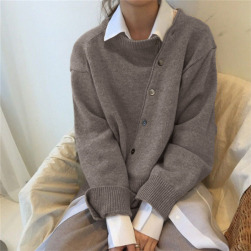 韓国ファッション 無地 女性 ランドネック ニットセーター