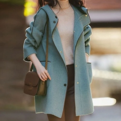 韓国の人気爆発! カジュアル ファッション レトロ シングルブレスト フード付き コート