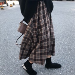 韓国で人気爆発 ファッション 切り替え ハイウエスト Aライン チェック柄 秋冬スカート