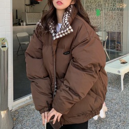 欠かせない 韓国風ファッション 防寒 全4色 カジュアル 冬 ファスナー チェック柄 ダウンコート