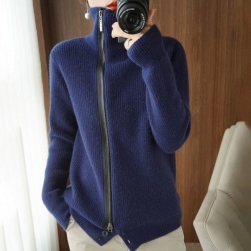 韓国風ファッション 可愛いデザイン シンプル 無地 大きめのサイズ感 防寒 ジッパー カーディガン
