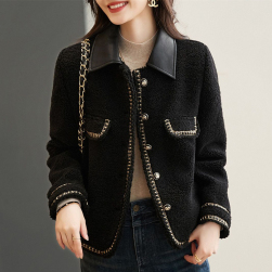 韓国風ファッション 気質アップ 配色 防寒 切り替え 折り襟 大きめのサイズ感 ジャケット