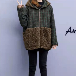 韓国風ファッション カジュアル 切り替え ふわふわ 配色 チェック柄 長袖 秋冬 ジャケット