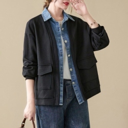 韓国風ファッション きれいめ系 シングルブレスト 配色 切り替え 折襟 骨格ナチュラル レイヤード ジャケット