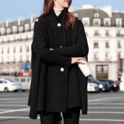 韓国風ファッション 高級感 無地 ラシャ 厚手 切り替え ドルマンスリーブ 体型をカバー コート