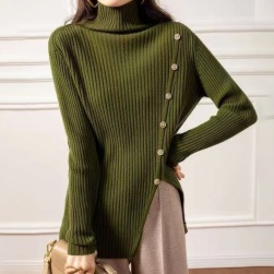高見えデザイン 韓国系 無地 ぴったりしたサイズ感 着痩せ効果 長袖 ニットセーター