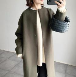 韓国風ファッション レトロ 長袖 ラウンドネック 防寒 シングルブレスト コート