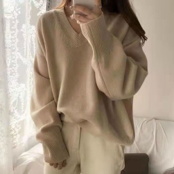 柔らかくて優しい印象 フェミニン 無地 Vネック 防寒 ニット 体型をカバー お家コーデ アンプルライン セーター