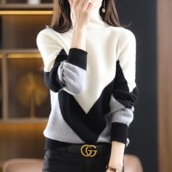 毎週新商品を更新 韓国ファッション配色ラウンドネックニットセーター