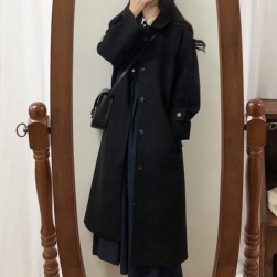 韓国風ファッション カジュアル シングルブレスト ロング 無地 厚手 長袖 トレンチコート
