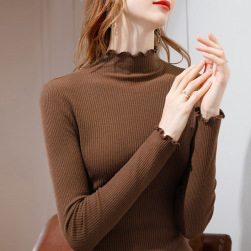 女性魅力満載 柔軟性に優れた ニット 無地 フリル スリム 合わせやすい ニット セーター