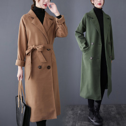 韓国風ファッション 10色選べる 無地 厚手 ダブルブレスト ベルト付き ラシャ コート