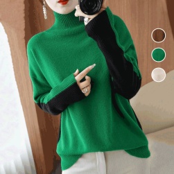 韓国風ファッション 人気商品 ファッション ハイネック 配色 合わせやすい ゆるい カジュアル ニット・セーター