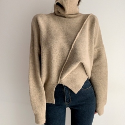 柔らかくて優しい印象 韓流 ファッション ハイネック スリット 厚手 合わせやすい セーター