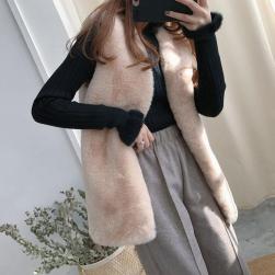 韓国風ファッション 人気上昇中 エレガント 全6色 無地 Vネック 防寒 フェイクファー コート