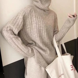 韓国風ファッション シンプル スリット プルオーバー 無地 体型をカバー ニットセーター