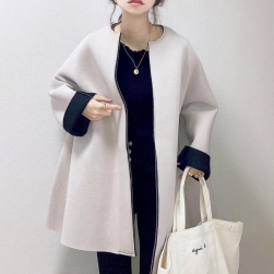 韓国風ファッション シンプル ラウンドネック 秋冬 長袖 ロング丈 コート