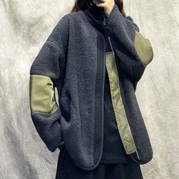 韓国風ファッション カジュアル 配色 シングルブレスト ラウンドネック 切り替え ジャケット