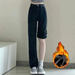 韓国ズボン ジーンズ ロングパンツ ストレート 美脚 ハイライズジーンズ ワイドレグパンツ