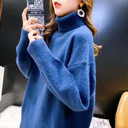 韓国風ファッション ラブリータートルネック 厚手 防寒 保温 トップスセミロング ニット ベーシックニット セーター