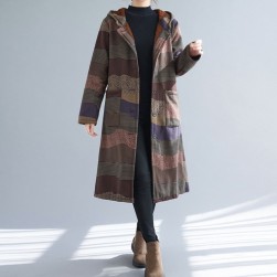 今季注目 カジュアル 冷え対策 きれいIライン レトロ 配色 フード付き ロング 裹起毛 中綿コート