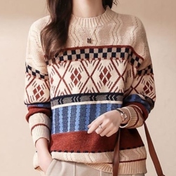 韓国風ファッション 通勤/OL 配色プルオーバー 防寒 ラウンドネック ニットセーター