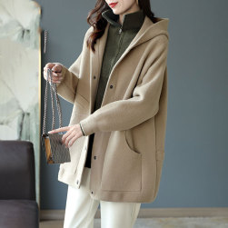 上品さたっぷり 韓国系 ファッション フード付き 無地 シングルブレスト 中長 コート
