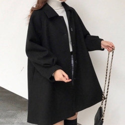 韓国ファッション シンプル 長袖 シングルブレスト 折り襟 ラシャ 無地 コート