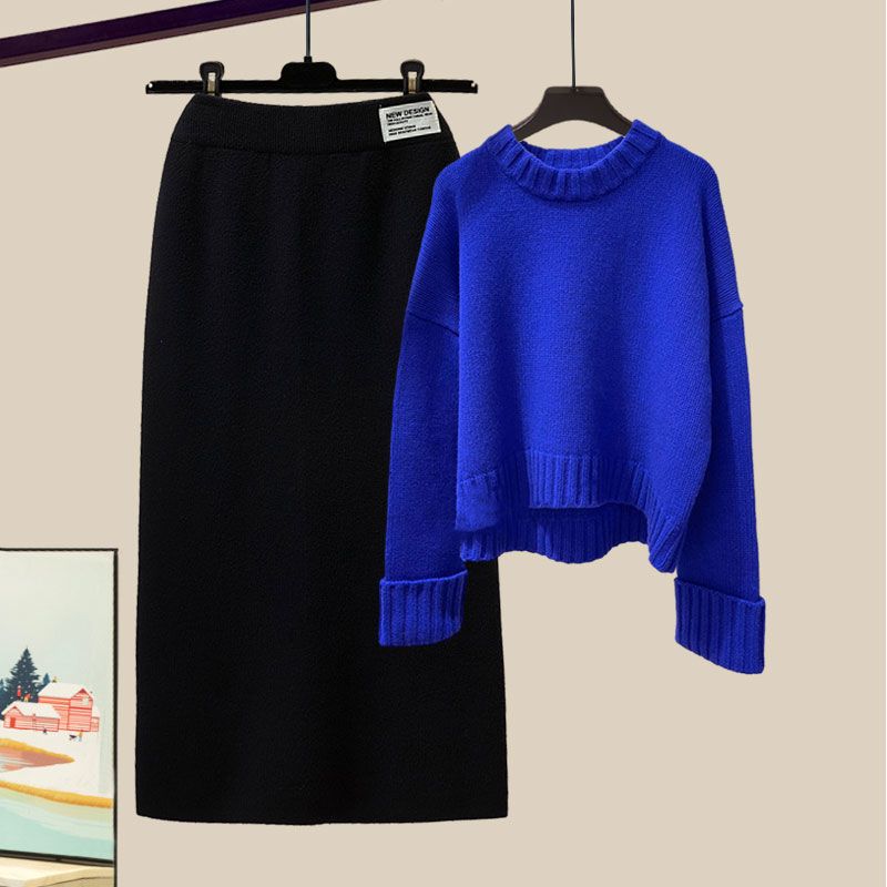 ブルー/セーター+ブラック/スカート/2点セット