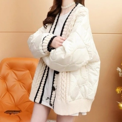 韓国で人気爆発 可愛いデザイン 体型をカバー 韓国系 ファッション 配色 切り替え シングルブレストカーディガン