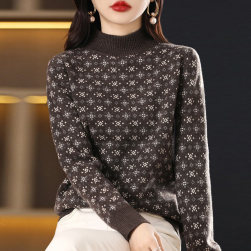 韓国風ファッション プリント 花柄 合わせやすい 気質 ハイネック セーター