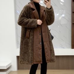 韓国風ファッション シンプル 防寒 ボタン シングルブレスト 折り襟 ラムウール コート