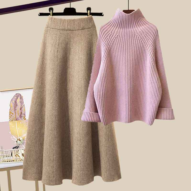 ピンクセーター+ブラックスカート/セット