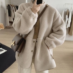 超人気商品 カジュアル 配色 大きめのサイズ感 シングルブレスト スタンドネック ファスナー ラムウール綿入れコート