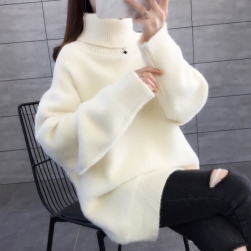 可愛いデザイン 韓国系 ハイネック 暖かい レディース アンプルライン ニットセーター