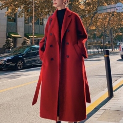 上品なシルエット 女性らしさUP 無地 高品質 韓国風 折り襟 ベルト付き 秋冬 長袖 コート