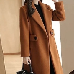 全6色 韓国風ファッション エレガント 上品見え 防寒 折り襟 ボタン 中長 コート