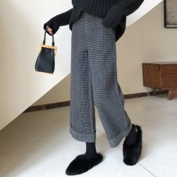 韓国風ファッション レトロ 定番 千鳥格子 ハイウエスト アンクル丈 カジュアルパンツ