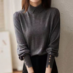折り襟 カジュアル シンプル ファッションニットセーター