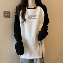 着回し力抜群 インナーと してもおすすめ カジュアル アルファベット 切り替え 裏起毛 秋冬ｔシャツ