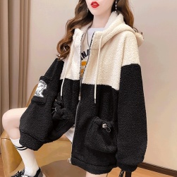 韓国風ファッション シンプル 韓国系 切り替え 厚手 フード付き 配色 レディース ジャケット
