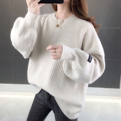 可愛いデザイン 韓国風 無地 ファッションランタンスリーブ カジュアル ニットセーター