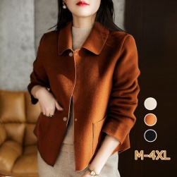 美人度アップ 韓国系 シンプル 無地 シングルブレスト ショート丈 コート
